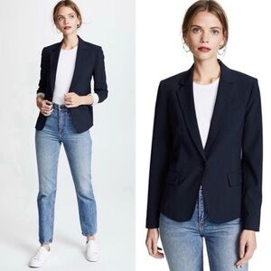 Theory Gabe N Edition Blazer Black Stretch Wool Size 8 One Button Jacket Career